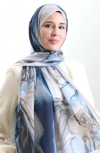 Châle En Soie Française Hanzade 70328-01 Indigo Light Mink 70328-01