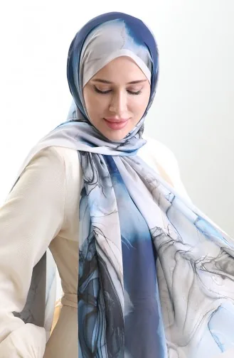 Châle En Soie Française Hanzade 70328-01 Indigo Light Mink 70328-01