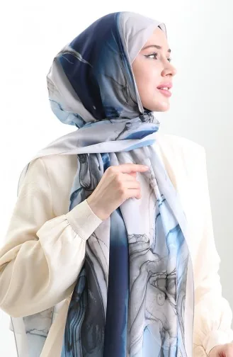 Châle En Soie Française Hanzade 70328-01 Indigo Light Mink 70328-01