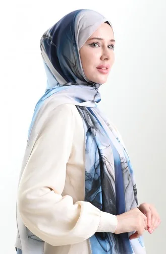 Châle En Soie Française Hanzade 70328-01 Indigo Light Mink 70328-01