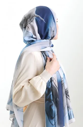 Châle En Soie Française Hanzade 70328-01 Indigo Light Mink 70328-01