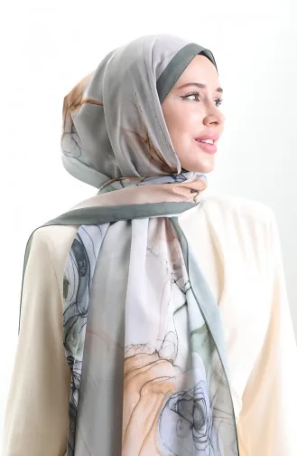 Hanzade Fransız İpeği Şal 70328-03 Haki Sütlü kahve