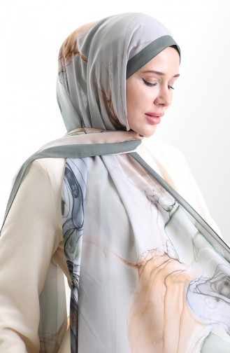 Hanzade Fransız İpeği Şal 70328-03 Haki Sütlü kahve