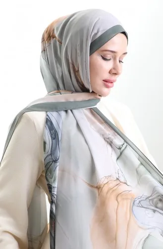 Hanzade Fransız İpeği Şal 70328-03 Haki Sütlü kahve