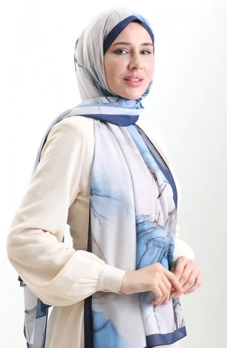 Hanzade Fransız İpeği Şal 70328-11 Lacivert Vizon