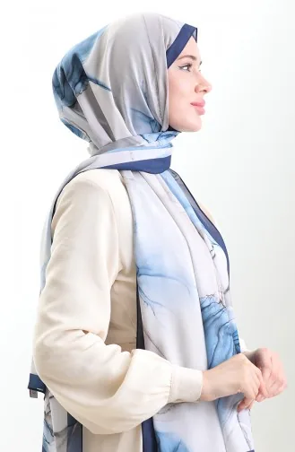 Hanzade Fransız İpeği Şal 70328-11 Lacivert Vizon