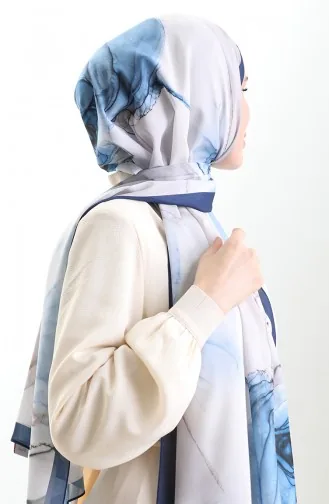 Hanzade Fransız İpeği Şal 70328-11 Lacivert Vizon