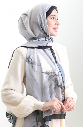 Hanzade French Silk Shawl 70328-12 Black Gray 70328-12