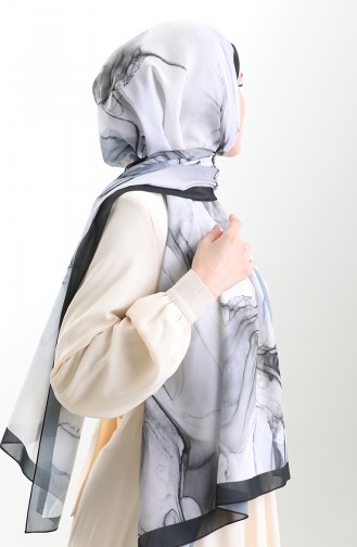 Hanzade French Silk Shawl 70328-12 Black Gray 70328-12