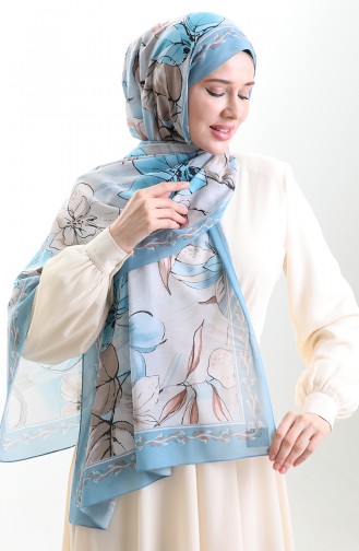 Hanzade French Silk Shawl 70330-02 Blue Brown 70330-02