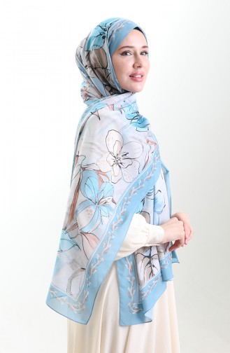 Hanzade French Silk Shawl 70330-02 Blue Brown 70330-02