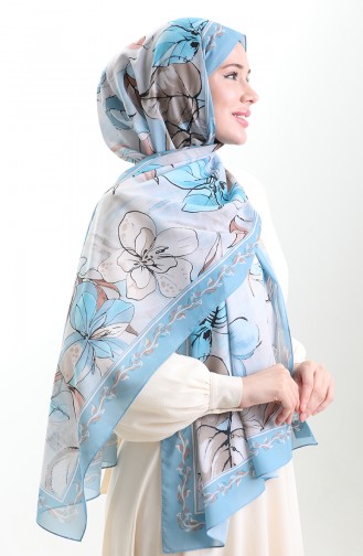 Hanzade French Silk Shawl 70330-02 Blue Brown 70330-02