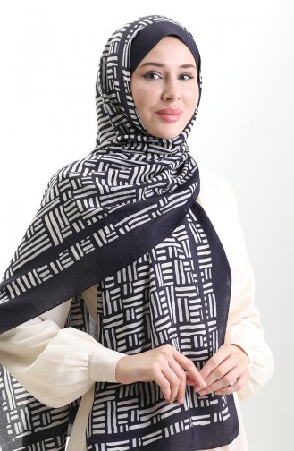 Karaca Natural Fiber Shawl 82008-15 Dark Navy Blue Cream 82008-15