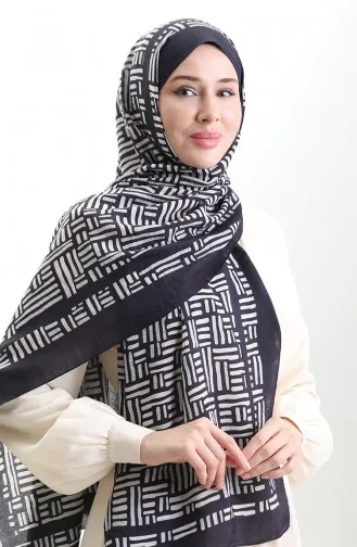 Karaca Naturfaser-Schal 82008-15 Dunkelmarineblau Creme 82008-15