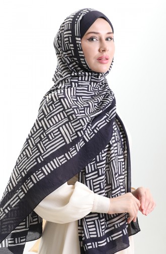 Karaca Natural Fiber Shawl 82008-15 Dark Navy Blue Cream 82008-15