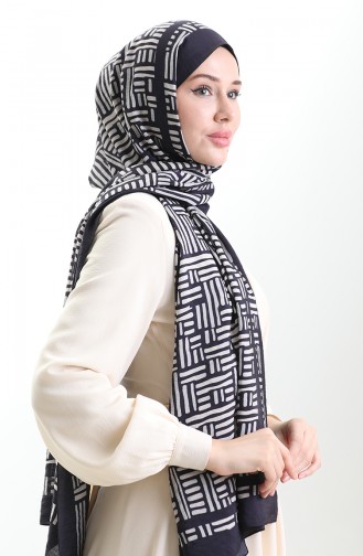 Karaca Natural Fiber Shawl 82008-15 Dark Navy Blue Cream 82008-15