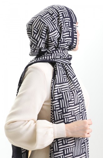 Karaca Natural Fiber Shawl 82008-15 Dark Navy Blue Cream 82008-15