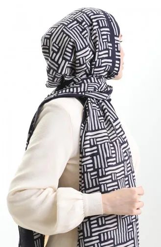 Karaca Naturfaser-Schal 82008-15 Dunkelmarineblau Creme 82008-15