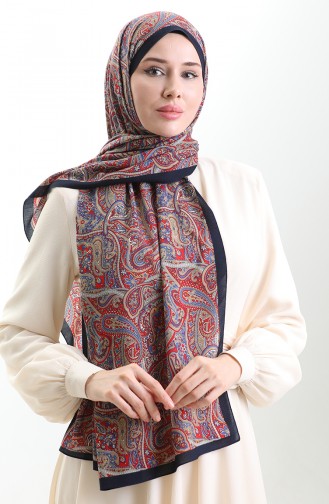 Karaca Desenli Mio Şal 82011-01 Lacivert Kırmızı