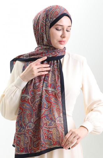 Karaca Desenli Mio Şal 82011-01 Lacivert Kırmızı