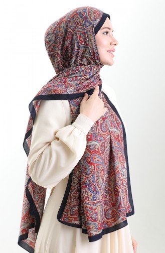 Karaca Desenli Mio Şal 82011-01 Lacivert Kırmızı