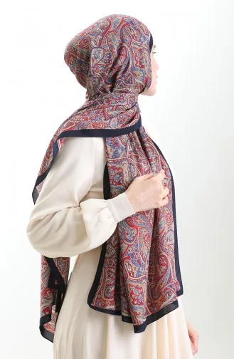 Karaca Patterned Mio Shawl 82011-01 Navy Blue Red 82011-01