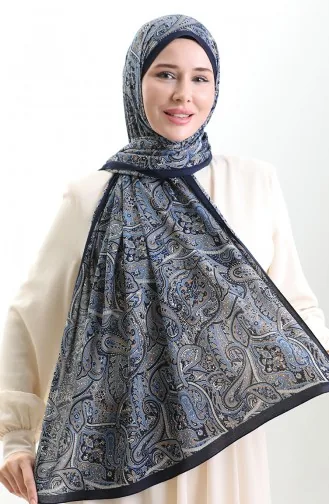 Karaca Patterned Mio Shawl 82011-07 Navy Blue Indigo 82011-07