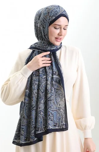 Karaca Patterned Mio Shawl 82011-07 Navy Blue Indigo 82011-07