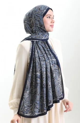 Karaca Patterned Mio Shawl 82011-07 Navy Blue Indigo 82011-07