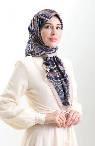 Karaca Patterned Cupra Scarf 82013-01 Mink Navy Blue 82013-01