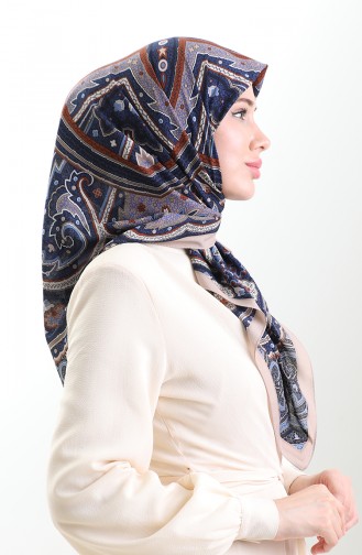 Karaca Echarpe Cupra à Motifs 82013-01 Vison Bleu Marine 82013-01