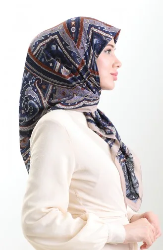 Karaca Patterned Cupra Scarf 82013-01 Mink Navy Blue 82013-01