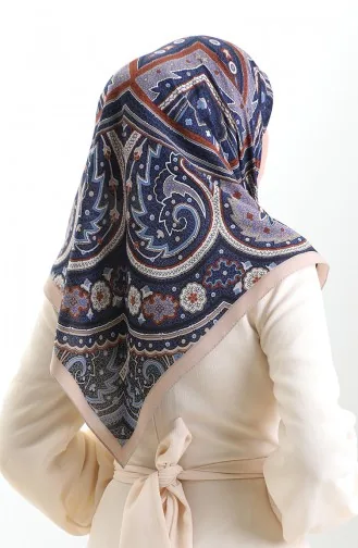 Karaca Patterned Cupra Scarf 82013-01 Mink Navy Blue 82013-01