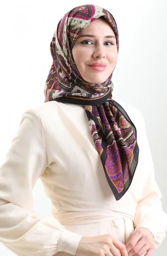 Karaca Patterned Cupra Scarf 82013-03 Black Purple 82013-03