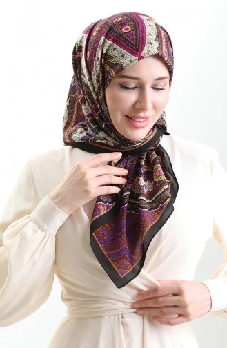 Karaca Patterned Cupra Scarf 82013-03 Black Purple 82013-03