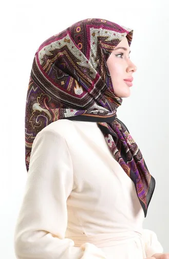 Karaca Patterned Cupra Scarf 82013-03 Black Purple 82013-03