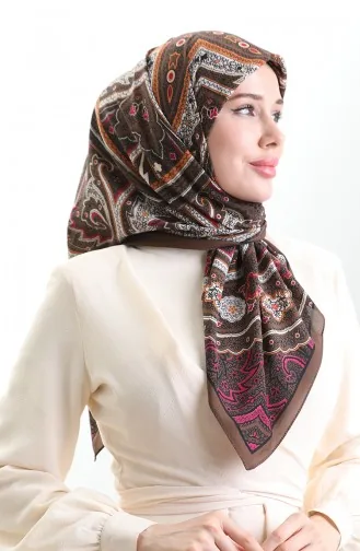 Karaca Patterned Cupra Scarf 82013-07 Brown Fuchsia 82013-07