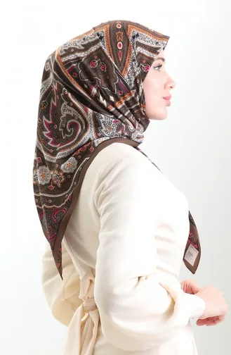 Karaca Patterned Cupra Scarf 82013-07 Brown Fuchsia 82013-07