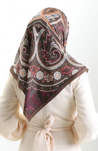 Karaca Patterned Cupra Scarf 82013-07 Brown Fuchsia 82013-07