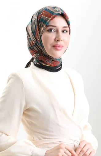 Karaca Patterned Cupra Scarf 82013-09 Black Emerald Green 82013-09