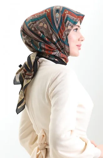 Karaca Patterned Cupra Scarf 82013-09 Black Emerald Green 82013-09