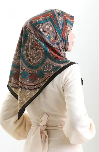 Karaca Patterned Cupra Scarf 82013-09 Black Emerald Green 82013-09