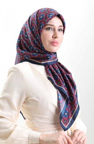 Karaca Geometrisch Geruite Sjaal Met Patroon 82021-03 Marineblauw Bordeauxrood 82021-03