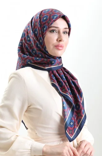 Karaca Geometrik Desenli Reyon Eşarp 82021-03 Lacivert Bordo