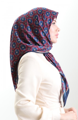 Karaca Geometrisch Geruite Sjaal Met Patroon 82021-03 Marineblauw Bordeauxrood 82021-03