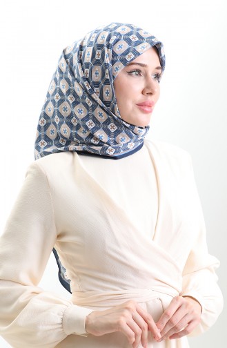 وشاح كاراكا من الرايون بنقوش هندسية 82021-07 أزرق داكن نيلي 82021-07