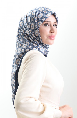Karaca Geometric Patterned Rayon Scarf 82021-07 Navy Blue Indigo 82021-07