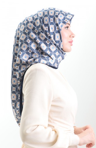 Karaca Geometric Patterned Rayon Scarf 82021-07 Navy Blue Indigo 82021-07
