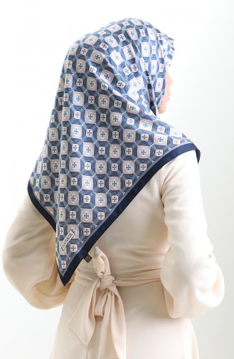 Karaca Geometric Patterned Rayon Scarf 82021-07 Navy Blue Indigo 82021-07