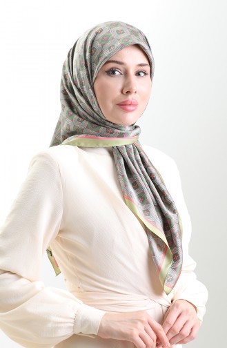 Karaca Geometric Patterned Rayon Scarf 82021-08 Green Pink 82021-08